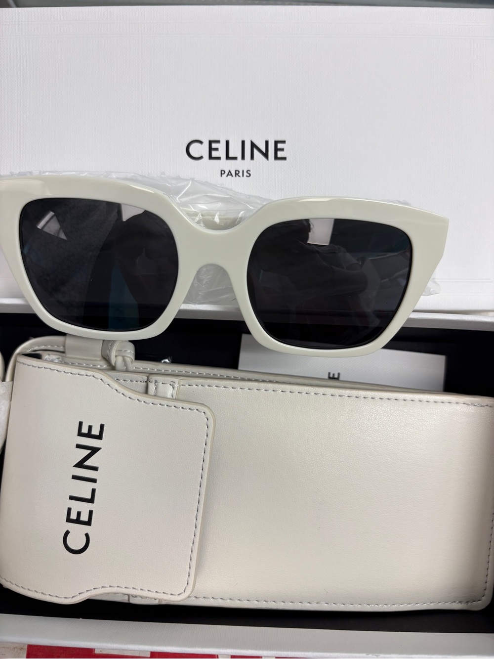 Celine White Oversized Square Sunglasses with Black Lenses